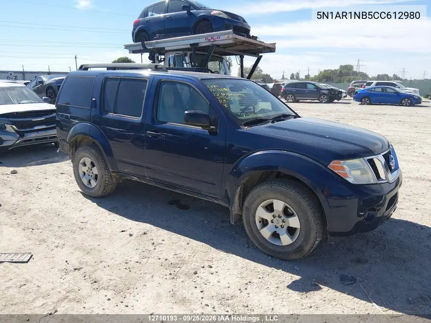 NISSAN PATHFINDER 2012, VIN 5N1AR1NB5CC612980