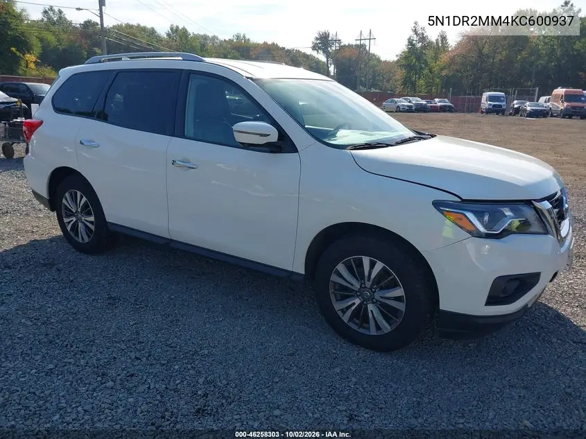 NISSAN PATHFINDER 2019, VIN 5N1DR2MM4KC600937