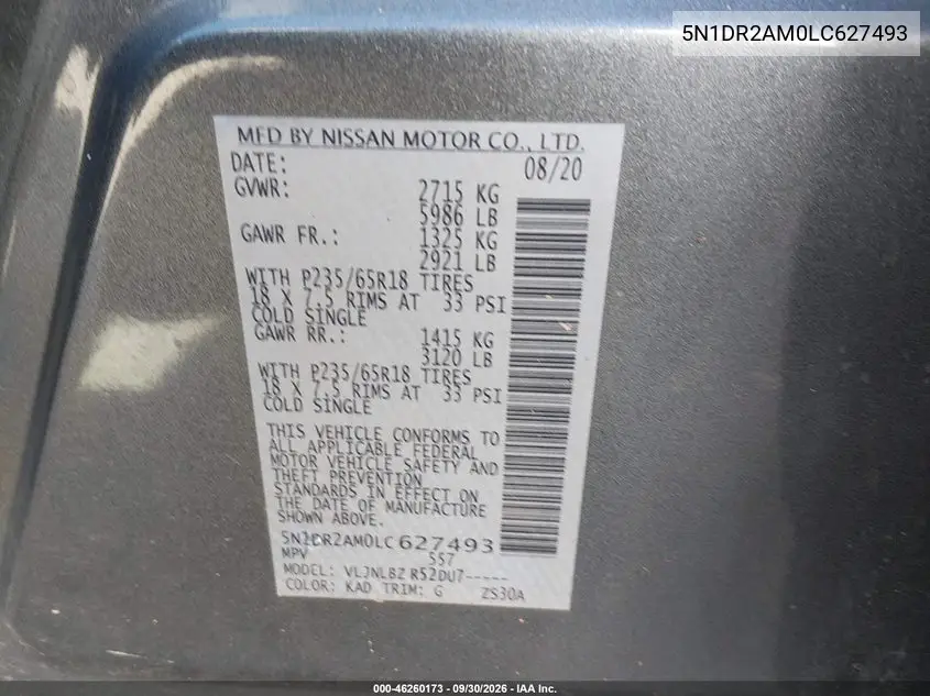 2020 NISSAN PATHFINDER VIN 5N1DR2AM0LC627493 — фото 9