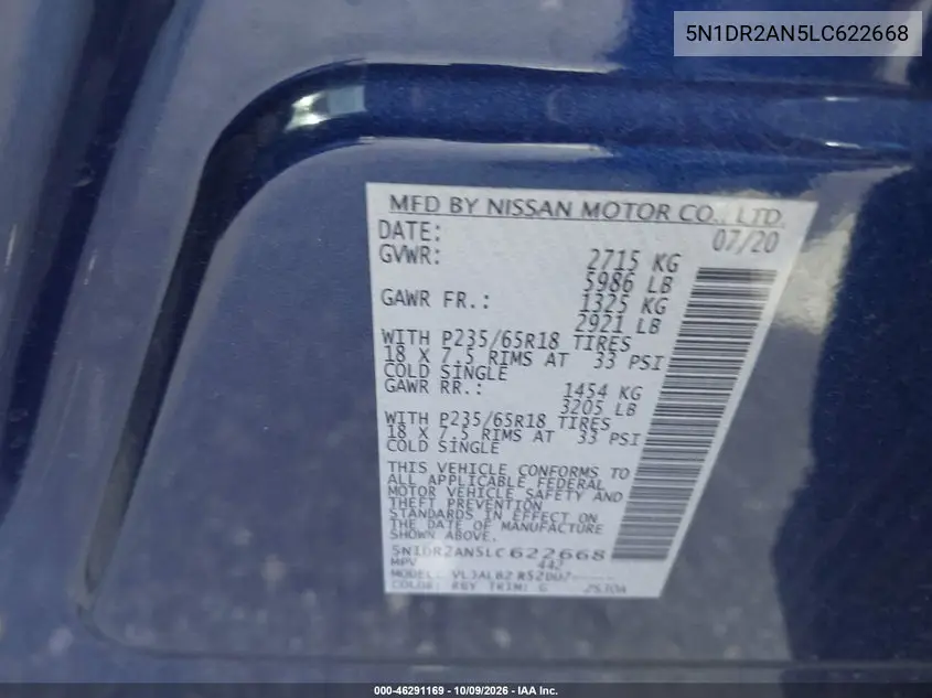 2020 NISSAN PATHFINDER VIN 5N1DR2AN5LC622668 — фото 9