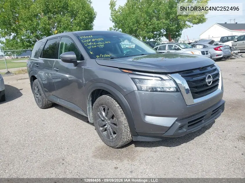 NISSAN PATHFINDER 2022, VIN 5N1DR3AC4NC252496
