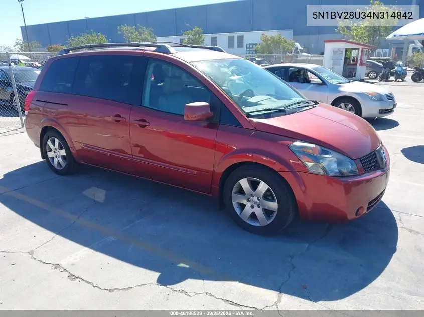NISSAN QUEST 2004, VIN 5N1BV28U34N314842