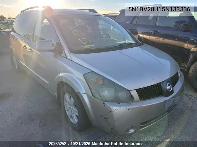 NISSAN QUEST 2005, VIN 5N1BV28U15N133336