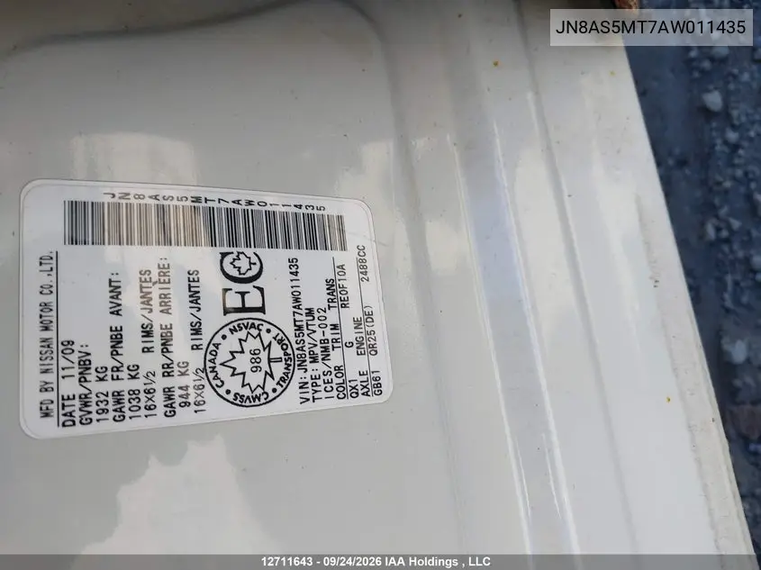 2010 NISSAN ROGUE VIN JN8AS5MT7AW011435 — фото 18