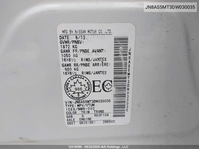 2013 NISSAN ROGUE VIN JN8AS5MT3DW030035 — фото 9