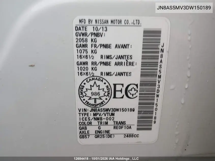 2013 NISSAN ROGUE VIN JN8AS5MV3DW150189 — фото 9