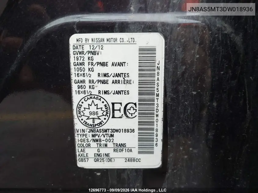 2013 NISSAN ROGUE VIN JN8AS5MT3DW018936 — фото 19