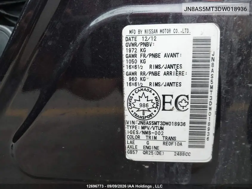 2013 NISSAN ROGUE VIN JN8AS5MT3DW018936 — фото 9