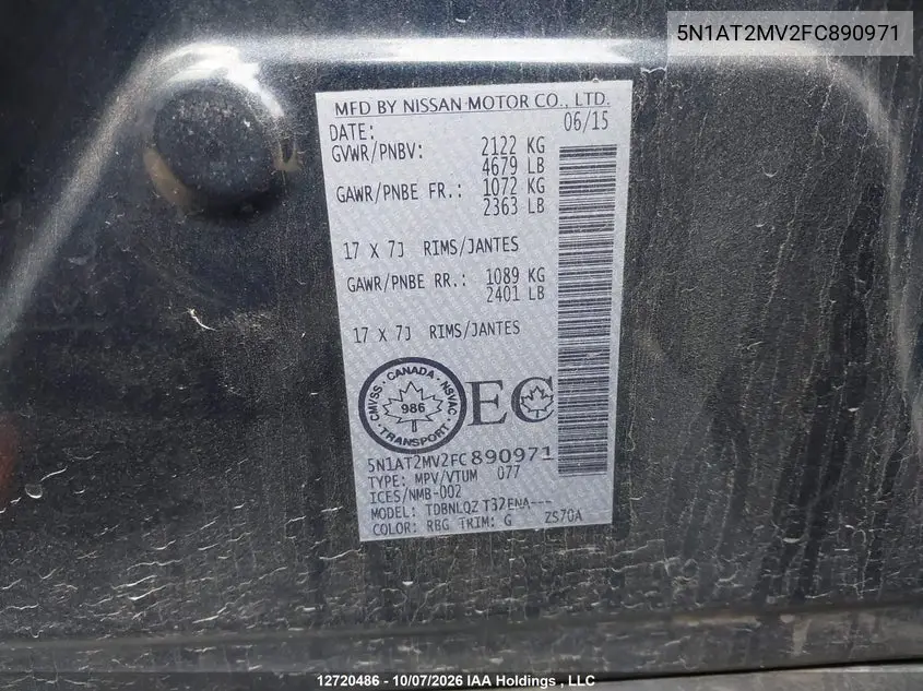 2015 NISSAN ROGUE VIN 5N1AT2MV2FC890971 — фото 19