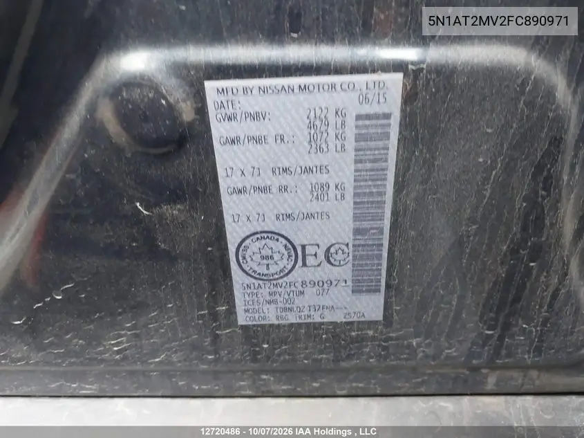 2015 NISSAN ROGUE VIN 5N1AT2MV2FC890971 — фото 9