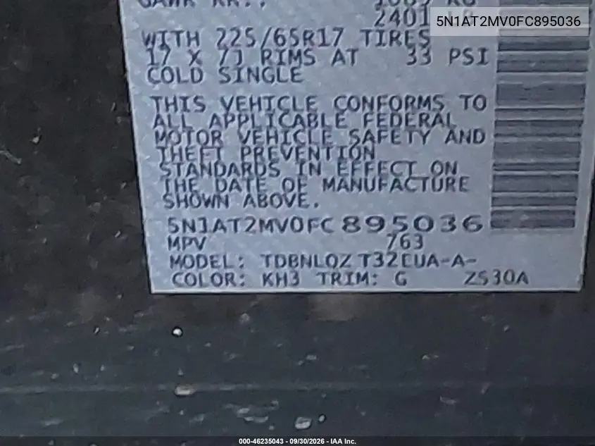 2015 NISSAN ROGUE VIN 5N1AT2MV0FC895036 — фото 9