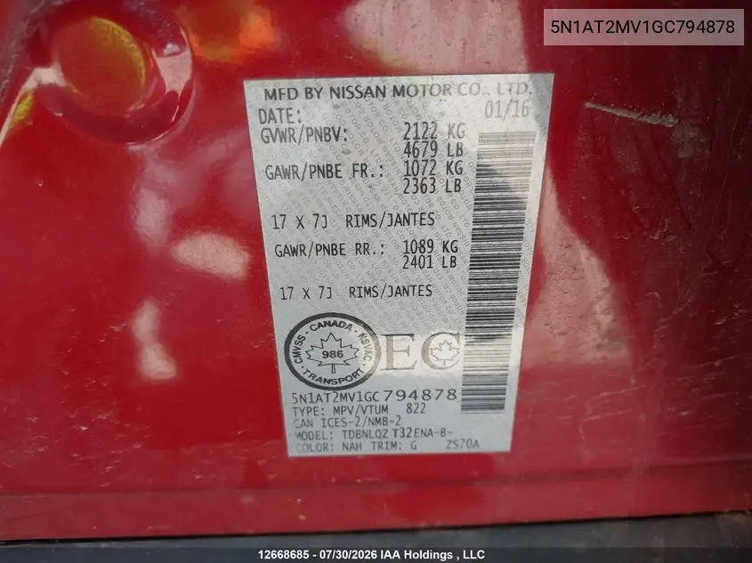 2016 NISSAN ROGUE VIN 5N1AT2MV1GC794878 — фото 9