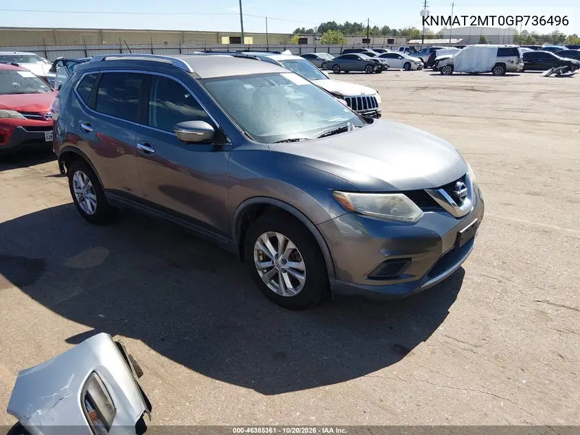 NISSAN ROGUE 2016, VIN KNMAT2MT0GP736496