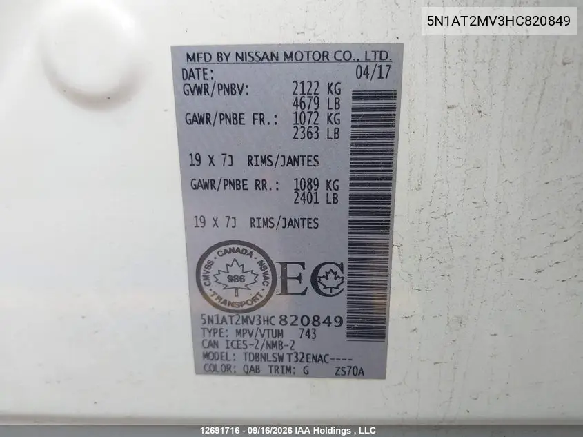2017 NISSAN ROGUE VIN 5N1AT2MV3HC820849 — фото 9
