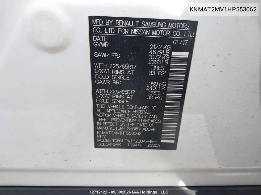 2017 NISSAN ROGUE VIN KNMAT2MV1HP553062 — фото 18