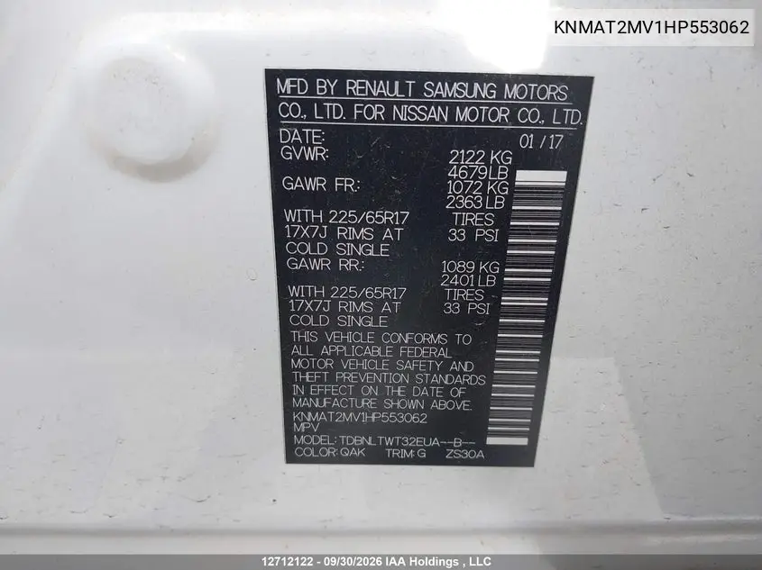 2017 NISSAN ROGUE VIN KNMAT2MV1HP553062 — фото 9