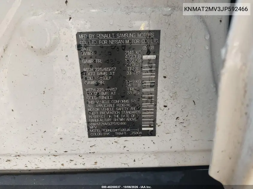 2018 NISSAN ROGUE VIN KNMAT2MV3JP592466 — фото 9