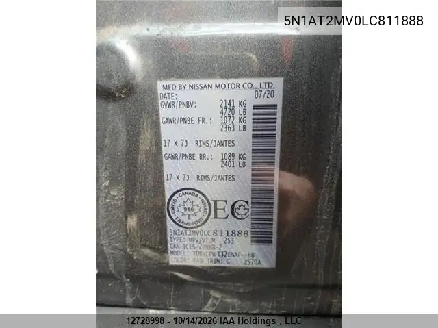 2020 NISSAN ROGUE VIN 5N1AT2MV0LC811888 — фото 9