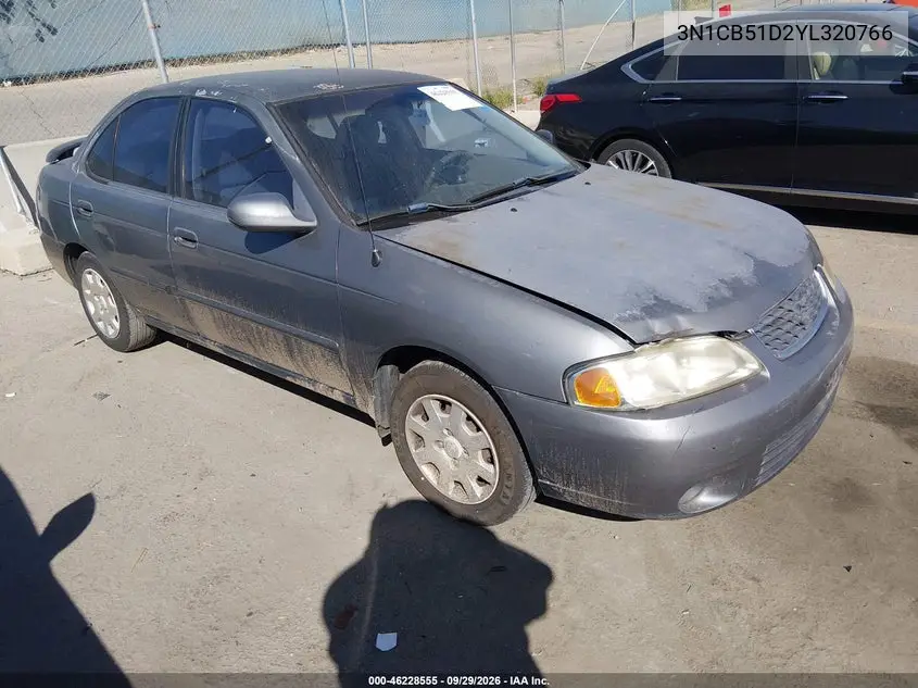 NISSAN SENTRA 2000, VIN 3N1CB51D2YL320766