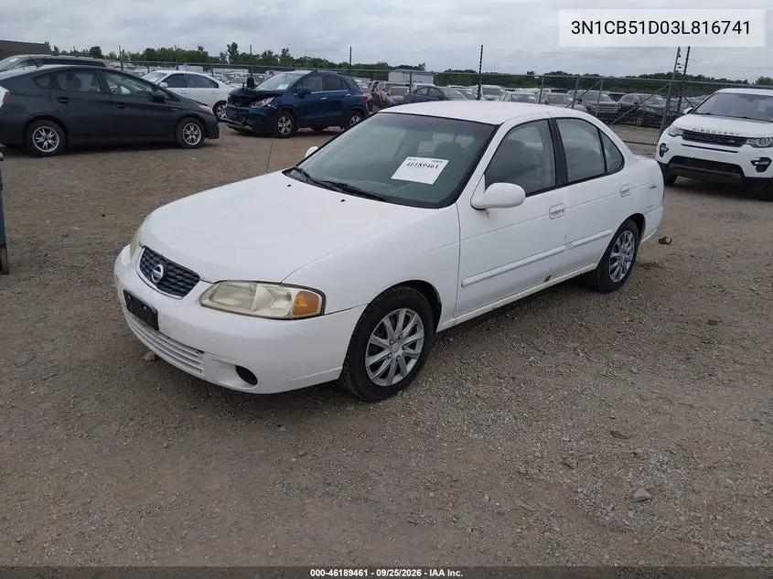 2003 NISSAN SENTRA VIN 3N1CB51D03L816741 — фото 2