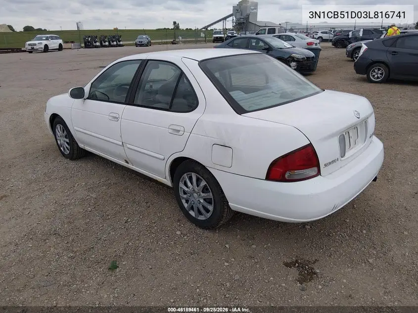 2003 NISSAN SENTRA VIN 3N1CB51D03L816741 — фото 3