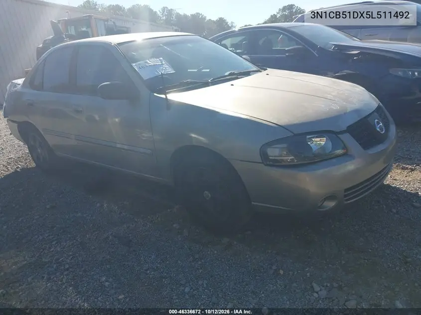 NISSAN SENTRA 2005, VIN 3N1CB51DX5L511492