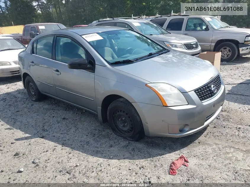NISSAN SENTRA 2008, VIN 3N1AB61E08L691088