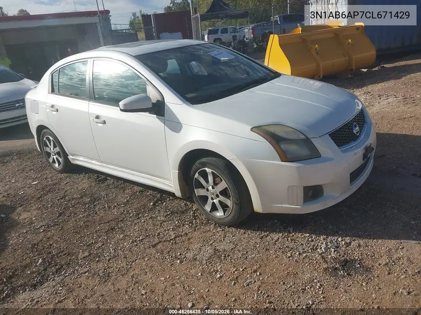 NISSAN SENTRA 2012, VIN 3N1AB6AP7CL671429