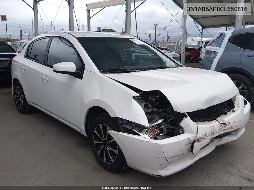 NISSAN SENTRA 2012, VIN 3N1AB6AP8CL650816