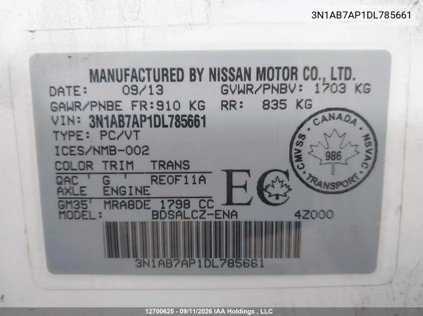 2013 NISSAN SENTRA VIN 3N1AB7AP1DL785661 — фото 18