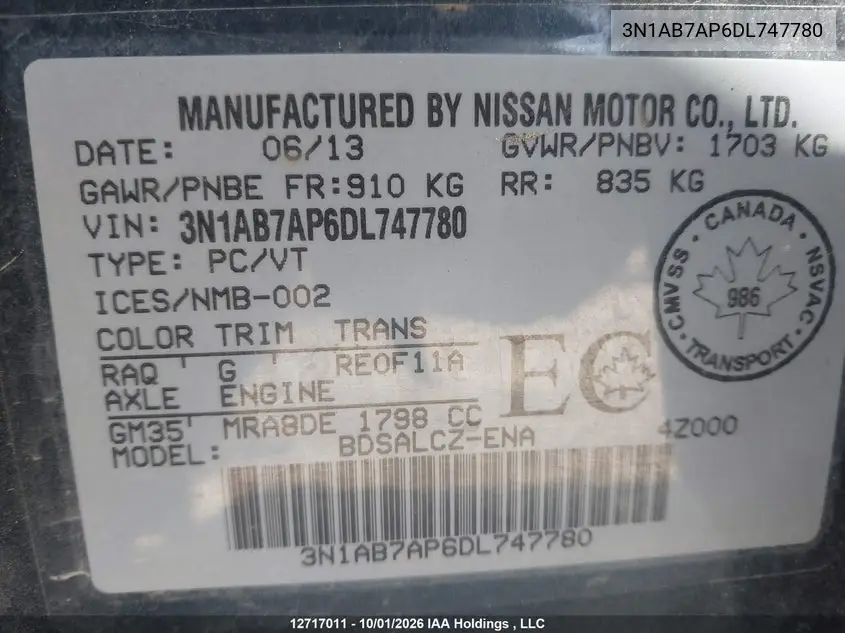 2013 NISSAN SENTRA VIN 3N1AB7AP6DL747780 — фото 18