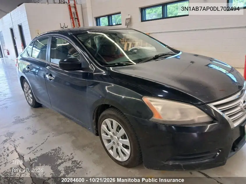 NISSAN SENTRA 2013, VIN 3N1AB7AP0DL702494