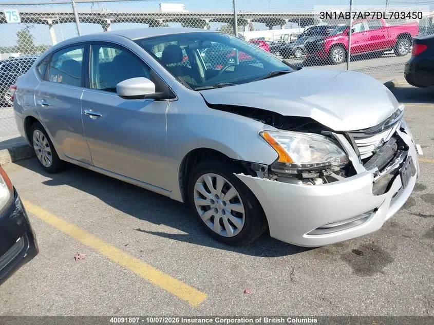 NISSAN SENTRA 2013, VIN 3N1AB7AP7DL703450
