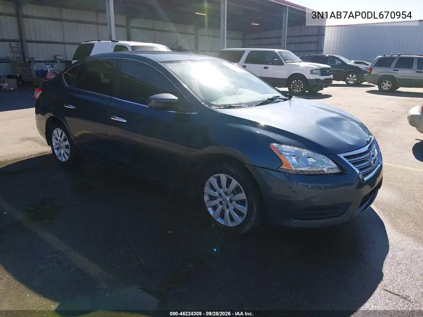 NISSAN SENTRA 2013, VIN 3N1AB7AP0DL670954