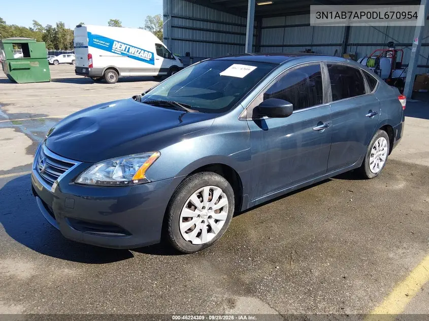 2013 NISSAN SENTRA VIN 3N1AB7AP0DL670954 — фото 2