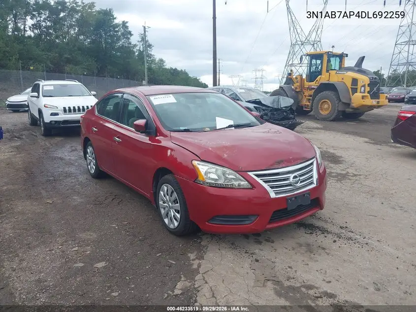 NISSAN SENTRA 2013, VIN 3N1AB7AP4DL692259