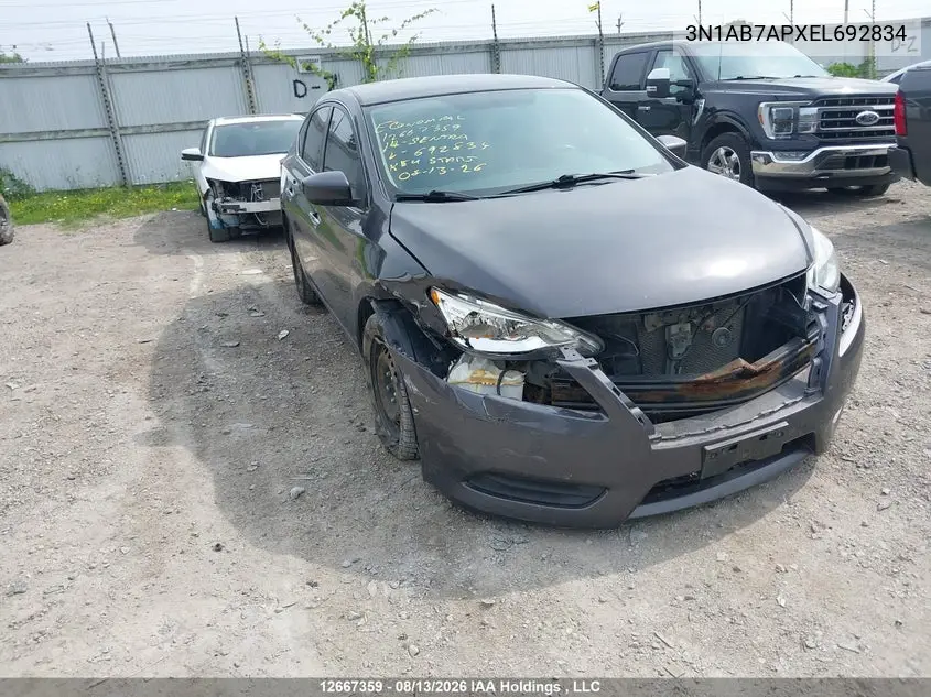 NISSAN SENTRA 2014, VIN 3N1AB7APXEL692834