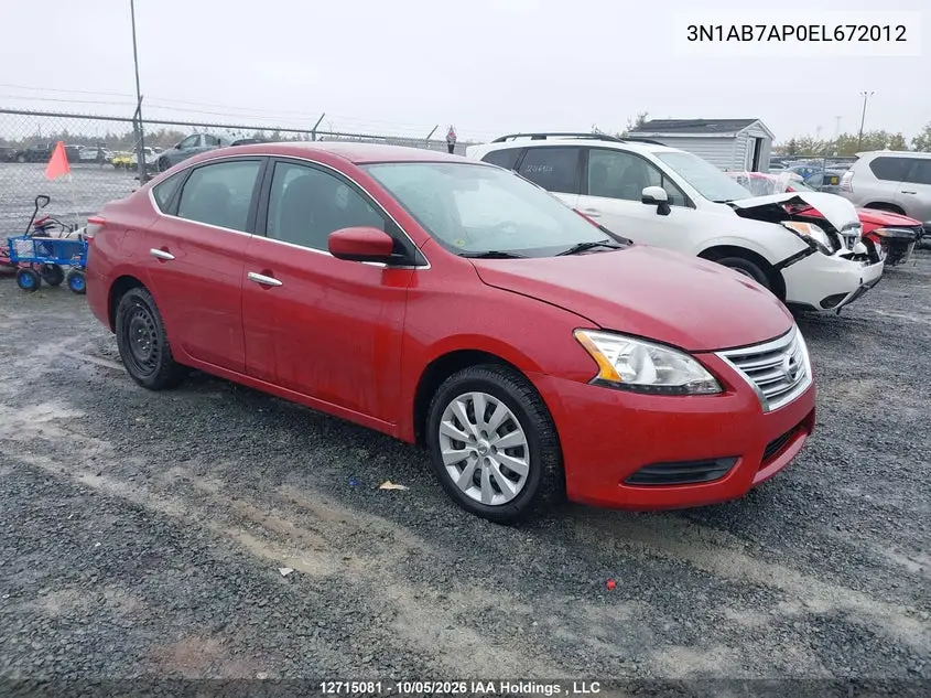 NISSAN SENTRA 2014, VIN 3N1AB7AP0EL672012