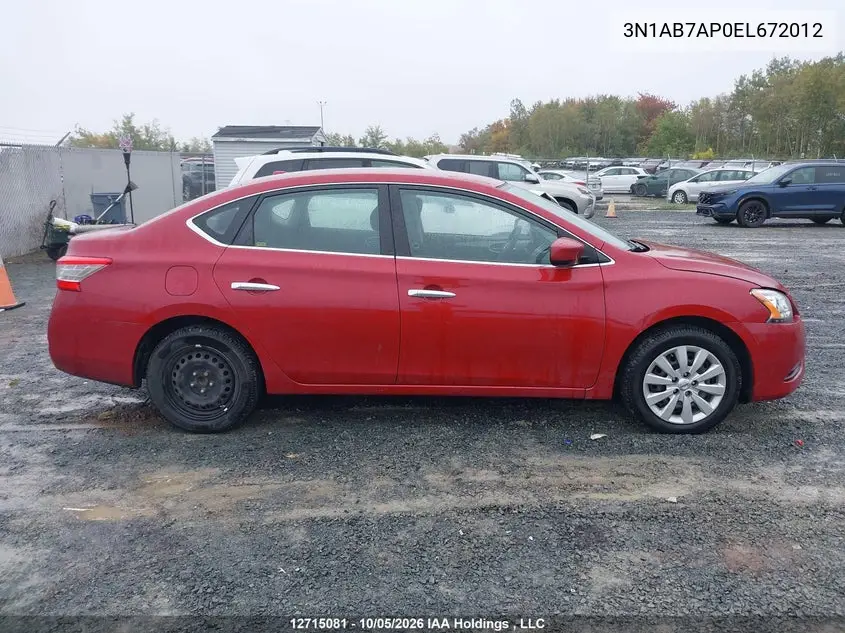 2014 NISSAN SENTRA VIN 3N1AB7AP0EL672012 — фото 14