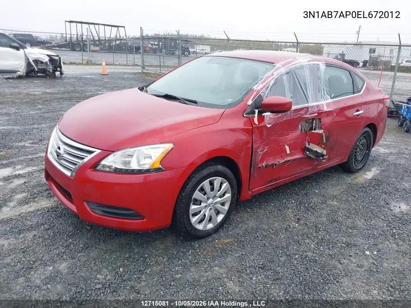 2014 NISSAN SENTRA VIN 3N1AB7AP0EL672012 — фото 2