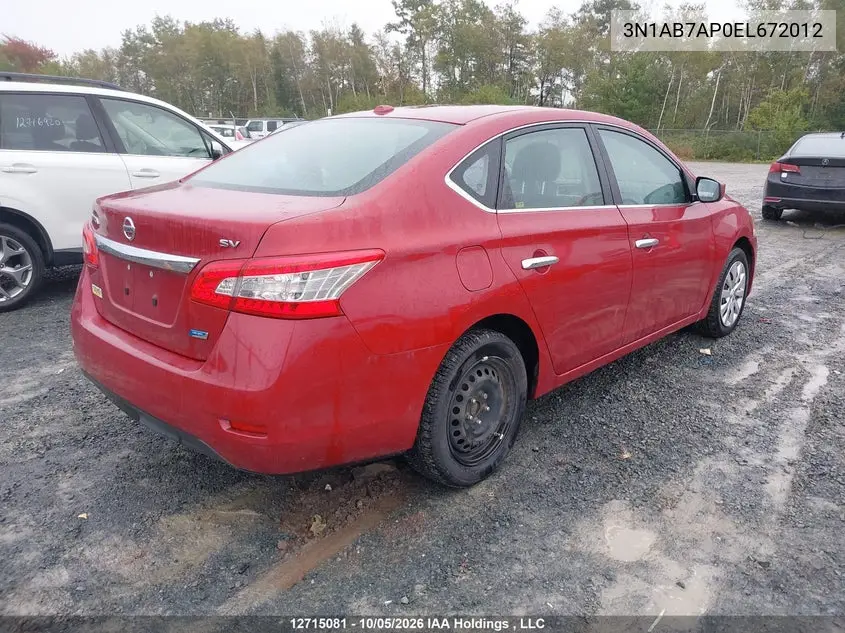 2014 NISSAN SENTRA VIN 3N1AB7AP0EL672012 — фото 4