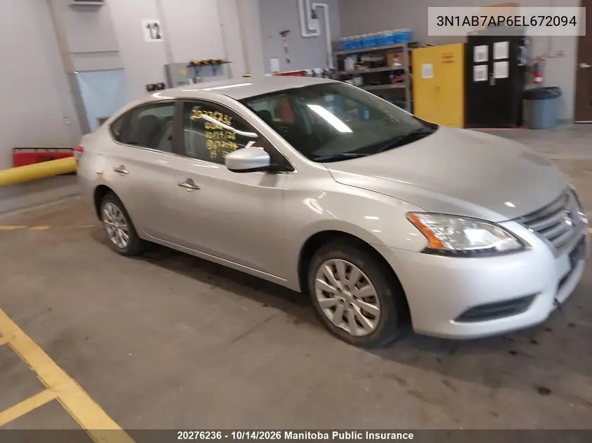 NISSAN SENTRA 2014, VIN 3N1AB7AP6EL672094