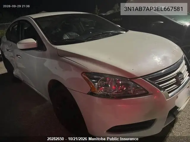 NISSAN SENTRA 2014, VIN 3N1AB7AP3EL667581