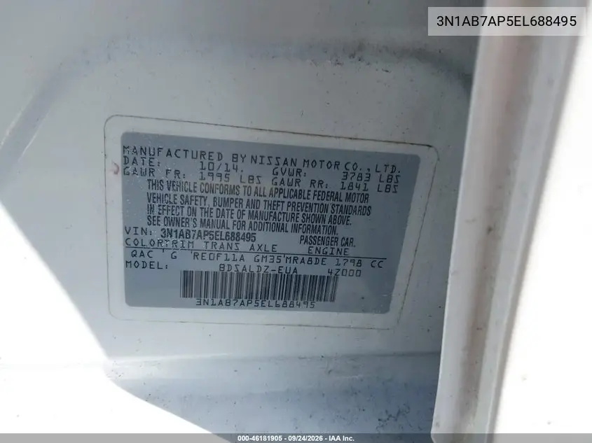 2014 NISSAN SENTRA VIN 3N1AB7AP5EL688495 — фото 9
