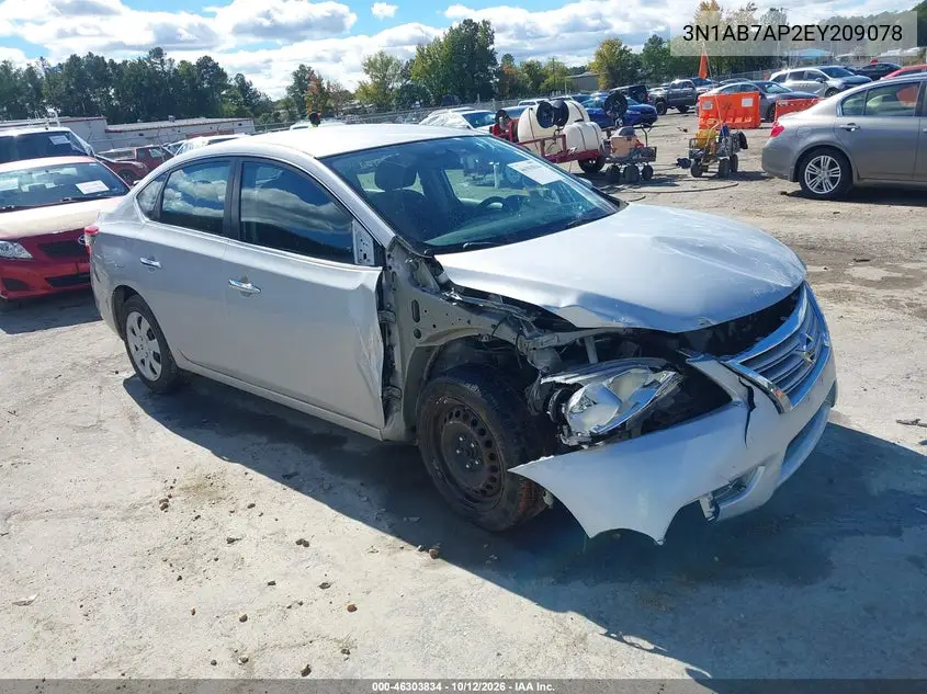 NISSAN SENTRA 2014, VIN 3N1AB7AP2EY209078