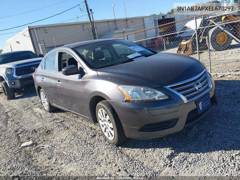 NISSAN SENTRA 2014, VIN 3N1AB7APXEL670297