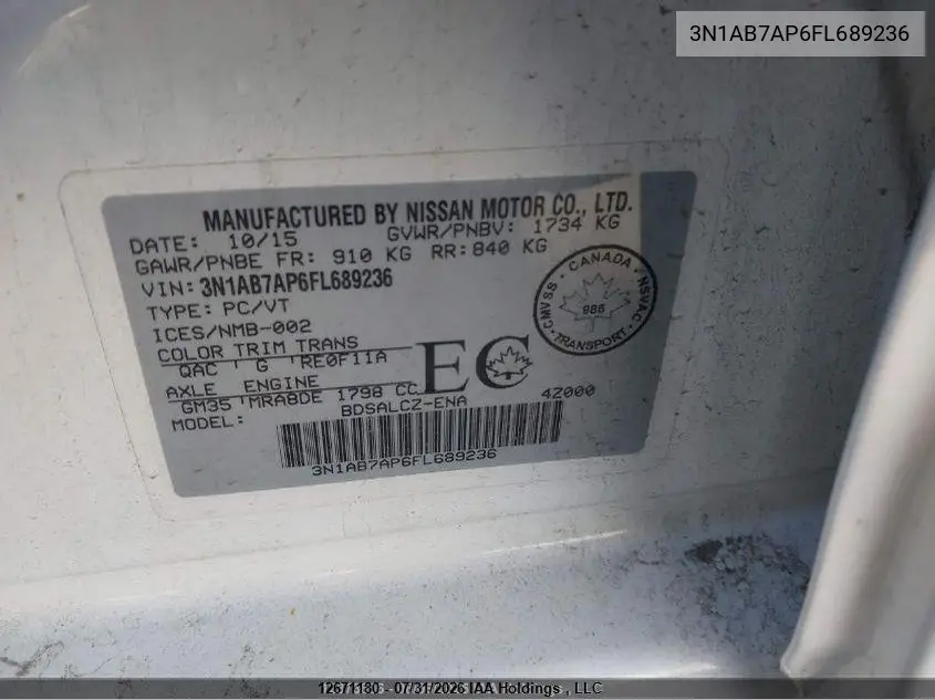 2015 NISSAN SENTRA VIN 3N1AB7AP6FL689236 — фото 19