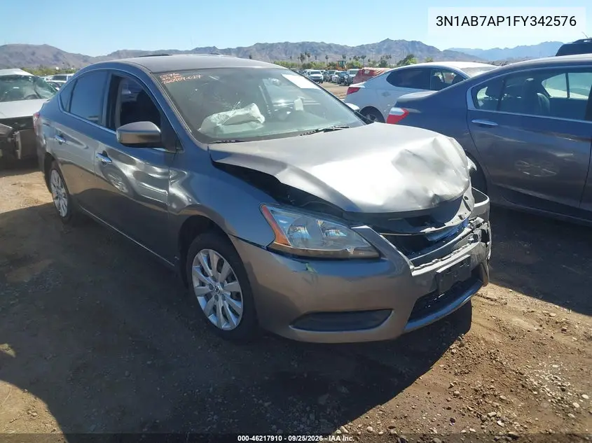 NISSAN SENTRA 2015, VIN 3N1AB7AP1FY342576