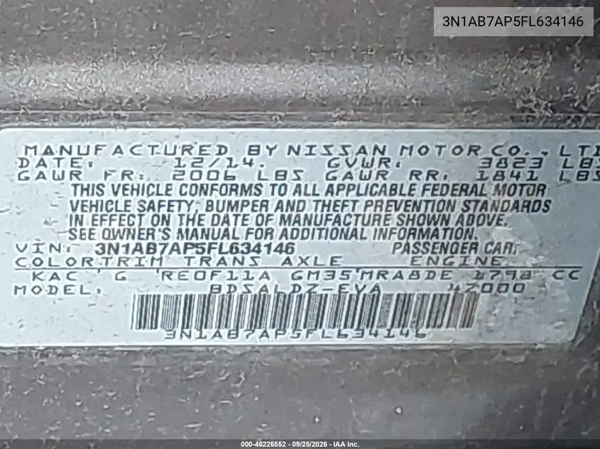 2015 NISSAN SENTRA VIN 3N1AB7AP5FL634146 — фото 9