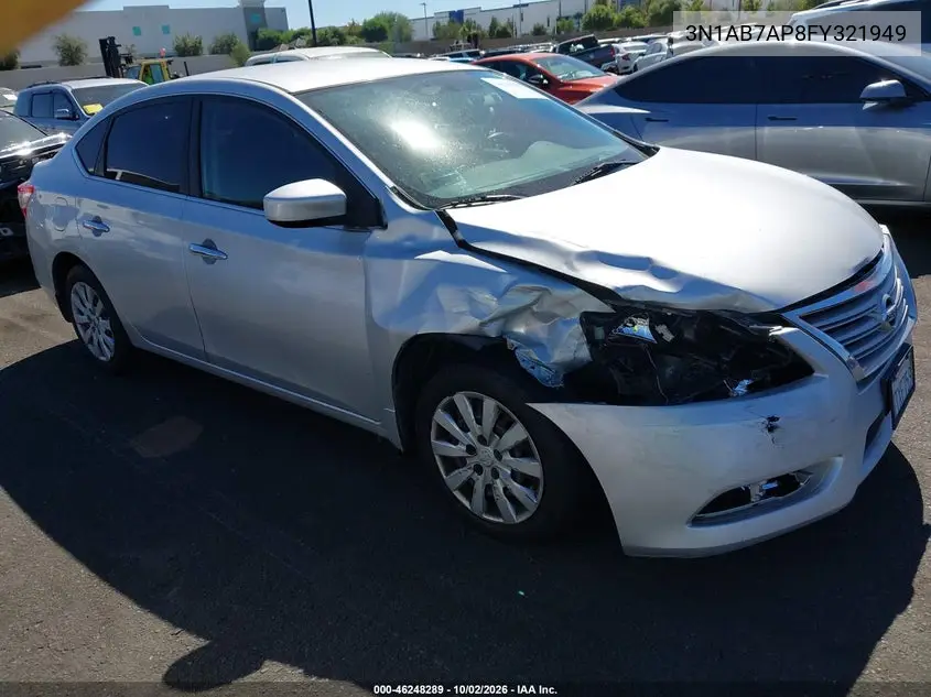 NISSAN SENTRA 2015, VIN 3N1AB7AP8FY321949